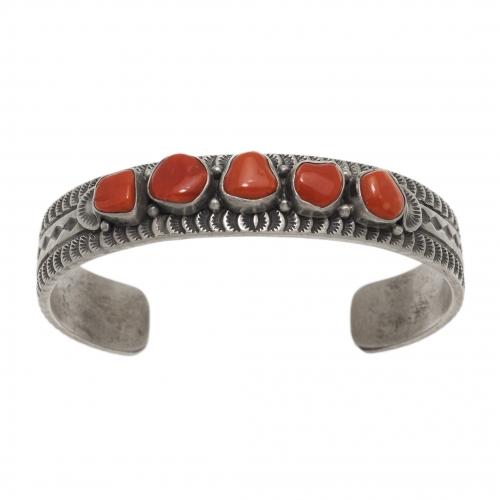 Coral and mat silver bracelet BR843 - Harpo Paris