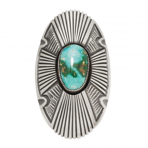 Turquoise and mat silver Navajo ring BA1504 - Harpo Paris