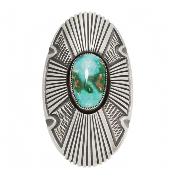 Turquoise and mat silver Navajo ring BA1504 - Harpo Paris