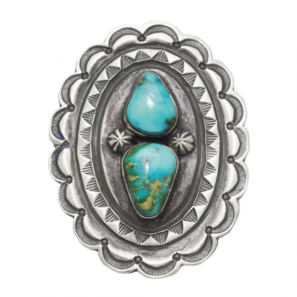 Grande bague concho en argent mat serti de turquoises - Harpo Paris