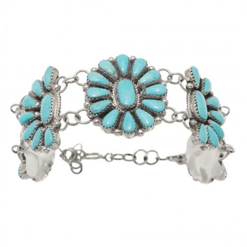 Bracelet Cactus Flower en turquoises et argent BR844 - Harpo Paris