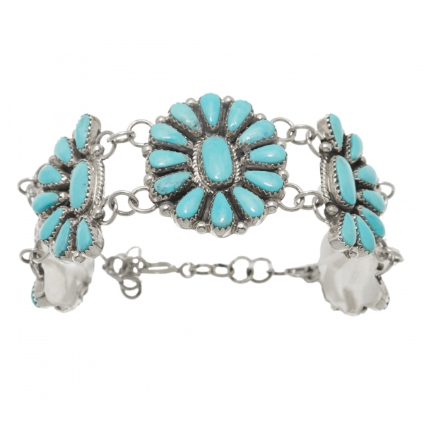 Bracelet Cactus Flower en turquoises et argent BR844 - Harpo Paris