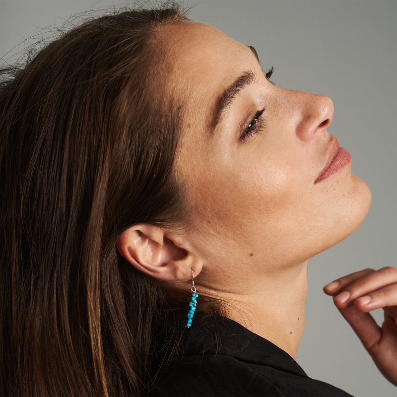 Boucles d'oreilles, petites pépites de turquoises et argent massif BO383 - Harpo Paris