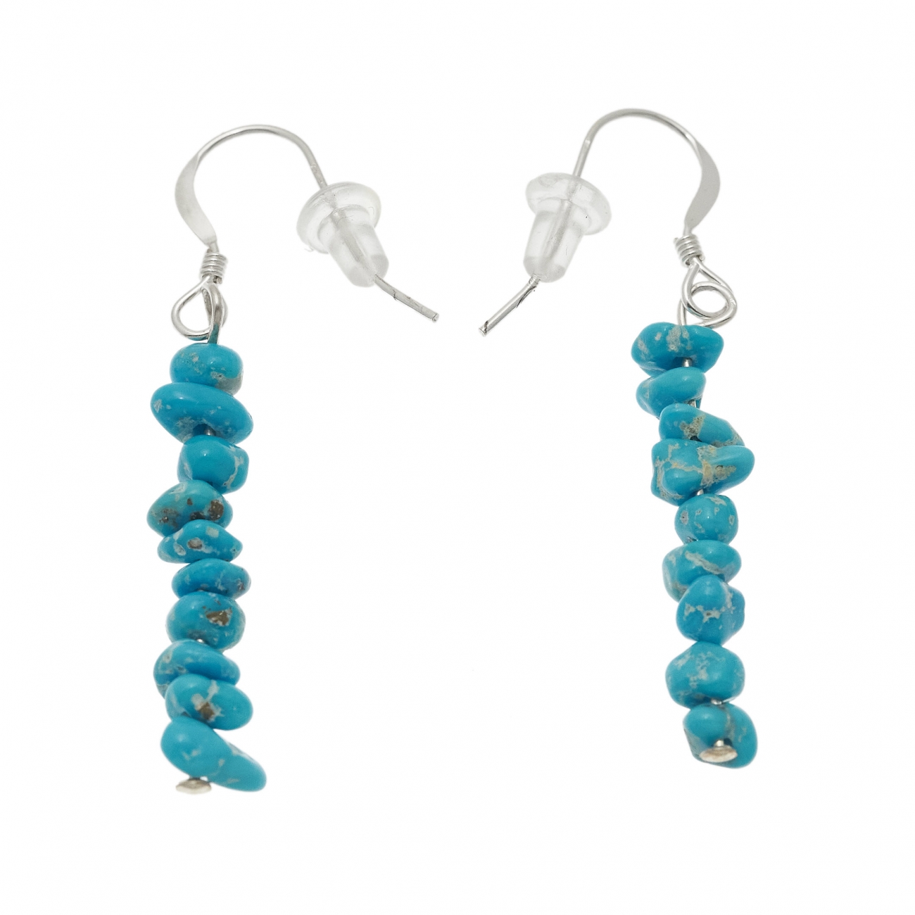 Boucles d'oreilles, petites pépites de turquoises et argent massif BO383 - Harpo Paris