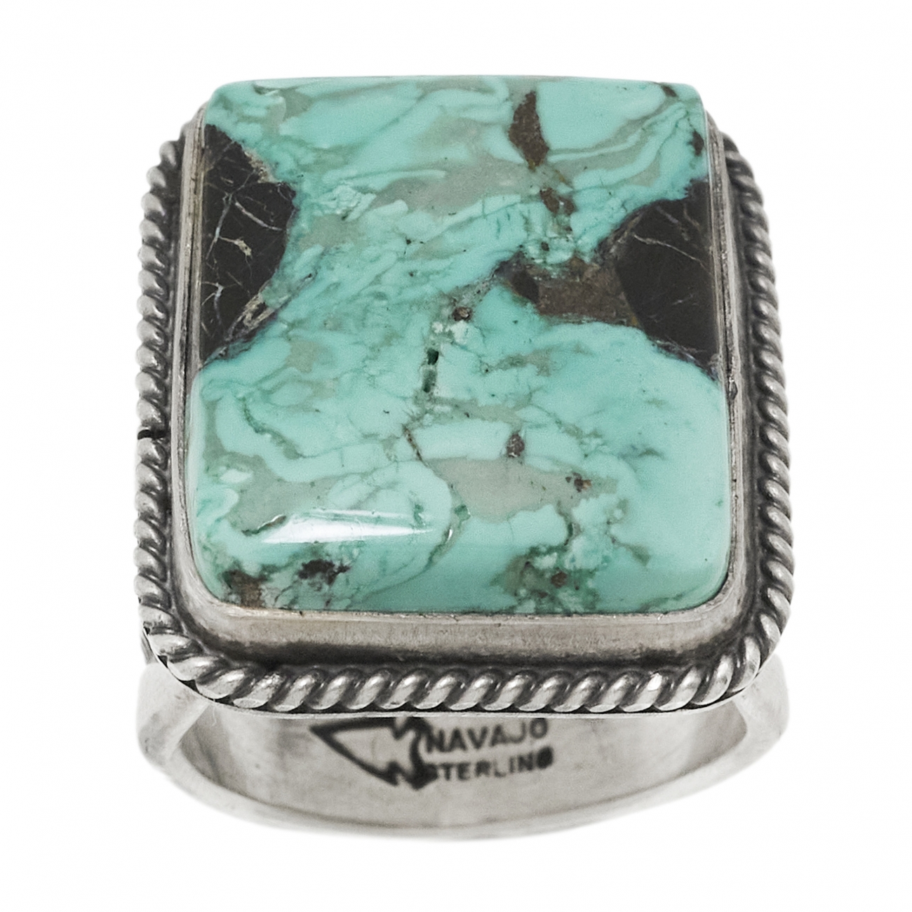 Turquoise and mat silver man ring BA1509 - Harpo Paris