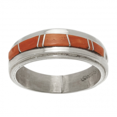 Coral inlay ring BA1513 - Harpo Paris