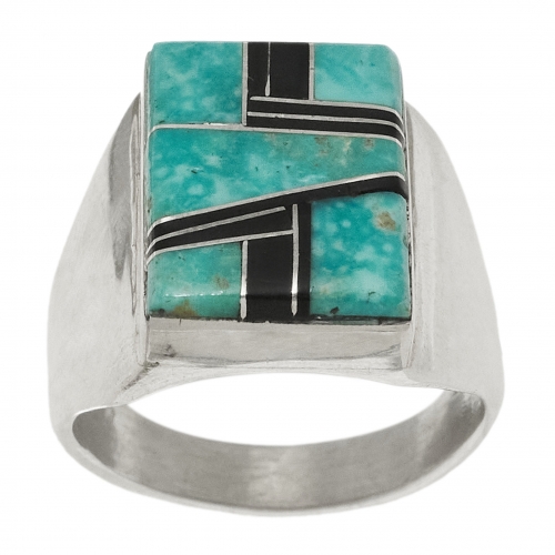 Bague Navajo en marqueterie de turquoise et jais BA1515 - Harpo Paris