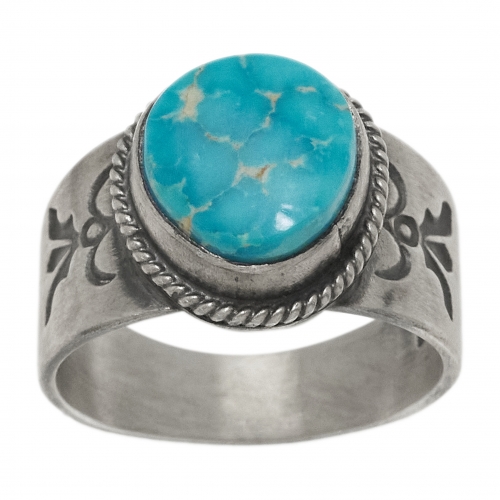 Bague Navajo turquoise et argent mat BA1521 - Harpo Paris