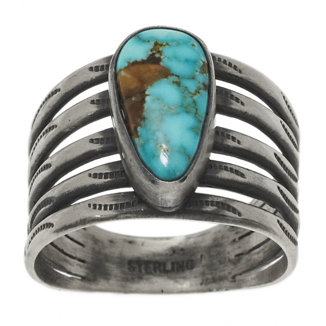 Bague Navajo BA1528 en argent mat et turquoise - Harpo Paris