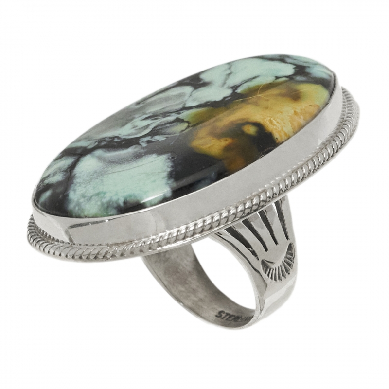 Bague Navajo en variscite et argent massif BA1535 - Harpo Paris