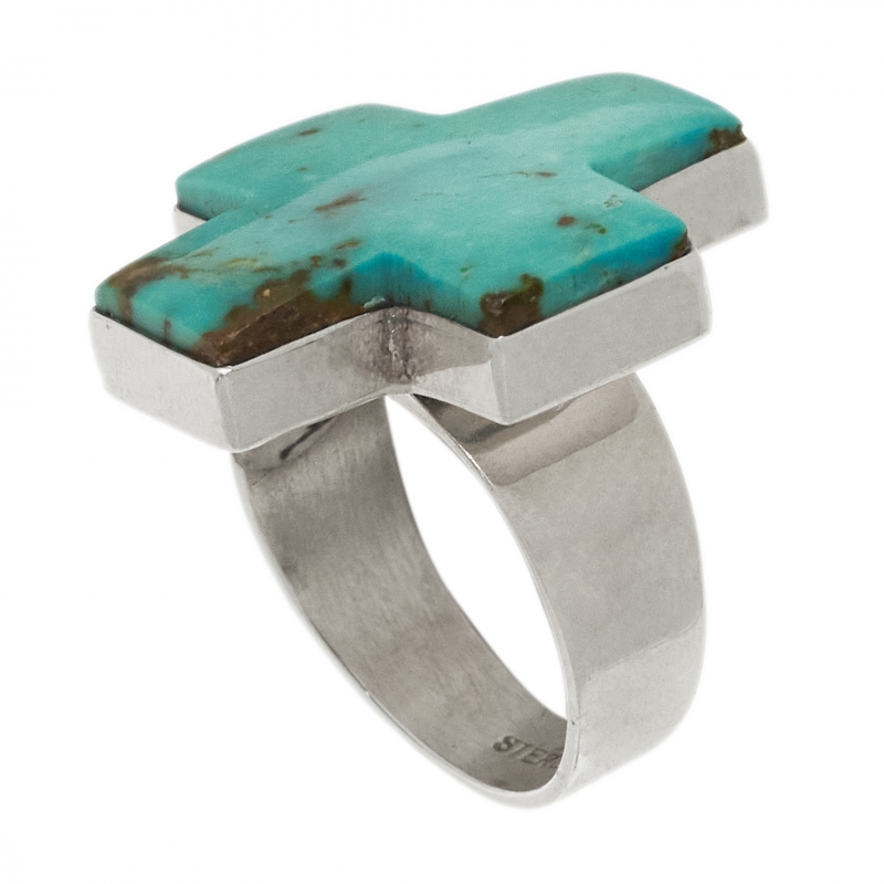 Bague croix BA1543 en turquoise et argent - Harpo Paris