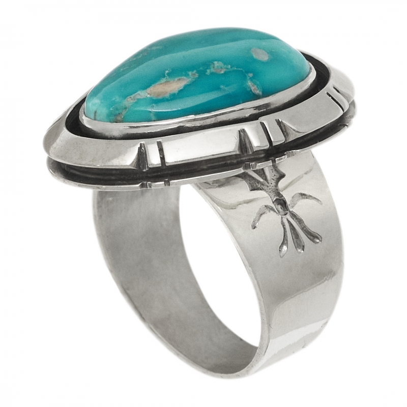 Turquoise and silver Navajo ring BA1552 - Harpo Paris