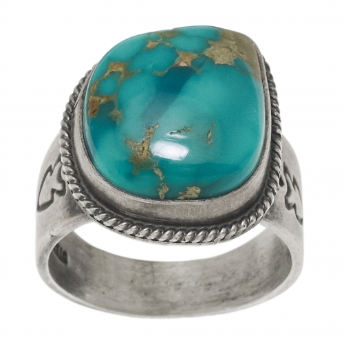 Bague Navajo en turquoise et argent mat BA1562 - Harpo Paris