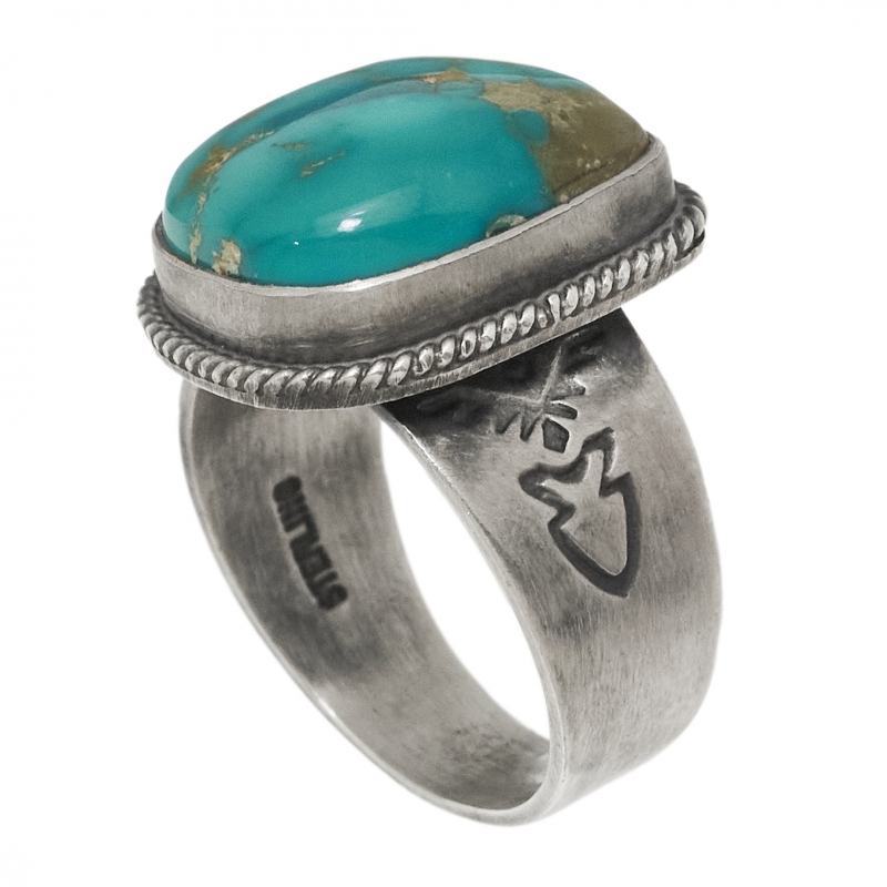 Bague Navajo en turquoise et argent mat BA1562 - Harpo Paris