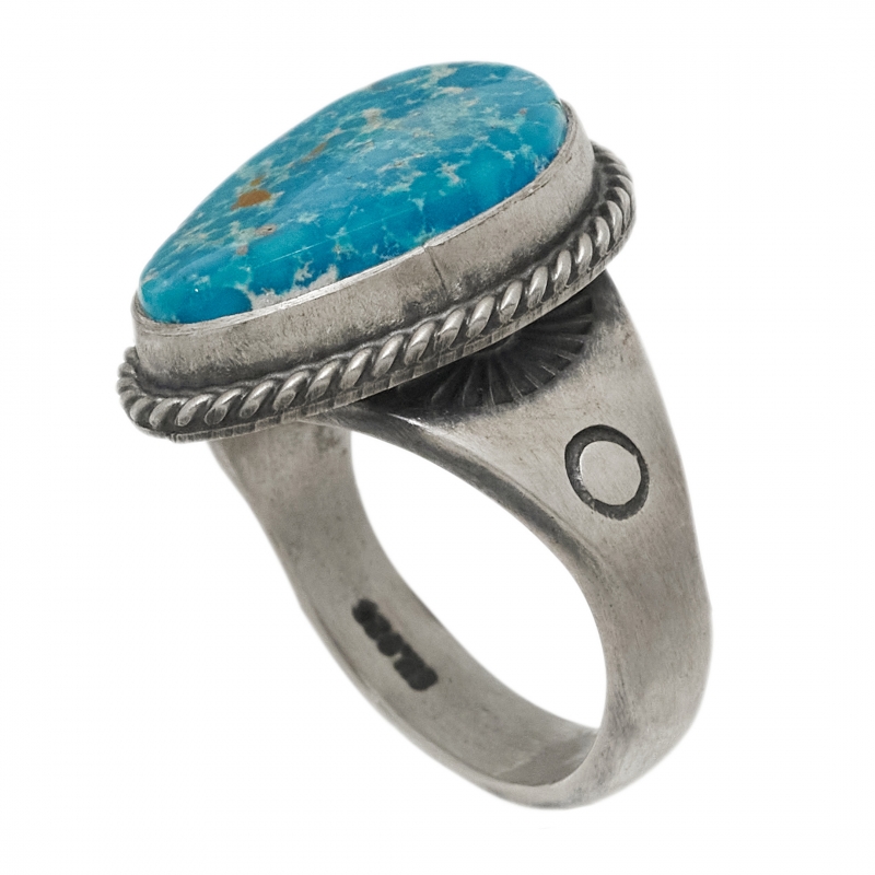 Bague Navajo en turquoise argent mat BA1554 - Harpo Paris