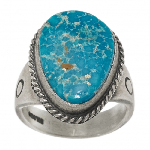 Bague Navajo en turquoise argent mat BA1554 - Harpo Paris