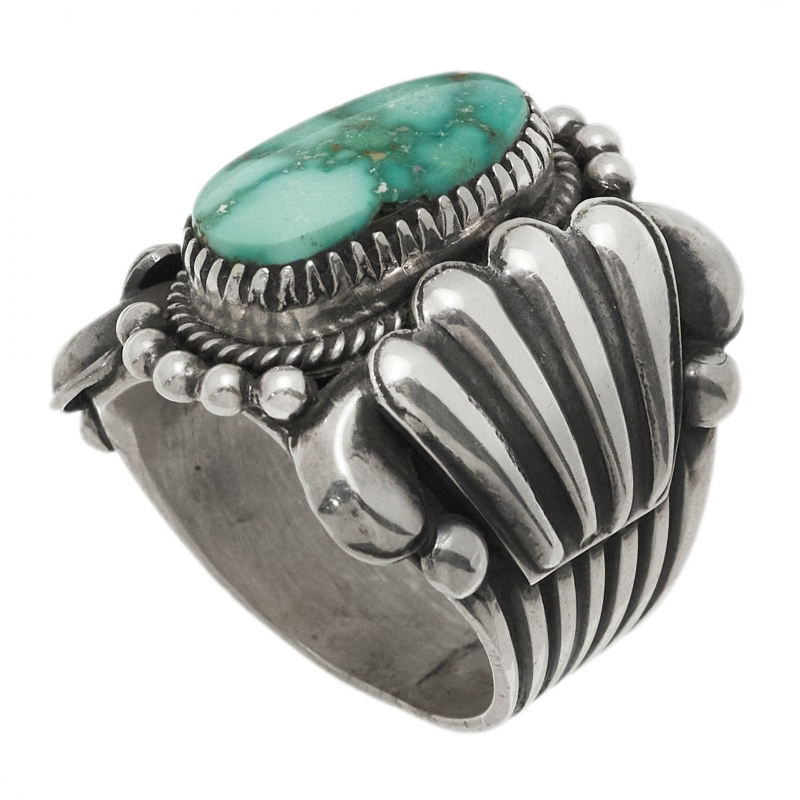 Bague pour homme, création Navajo, en turquoise et argent, BA1561 - Harpo Paris