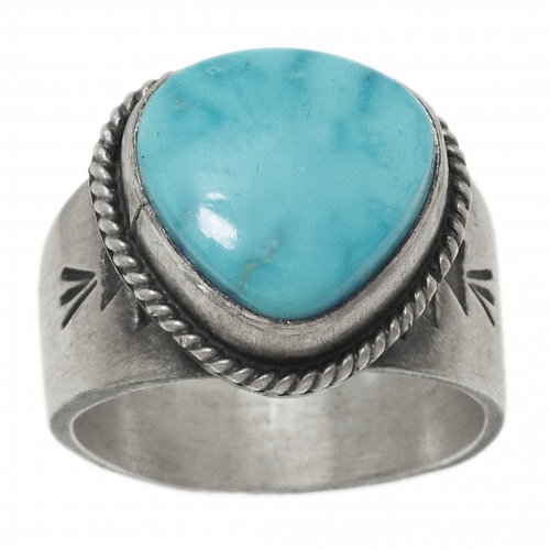 Bague turquoise et argent mat Ba1578 - Harpo Paris