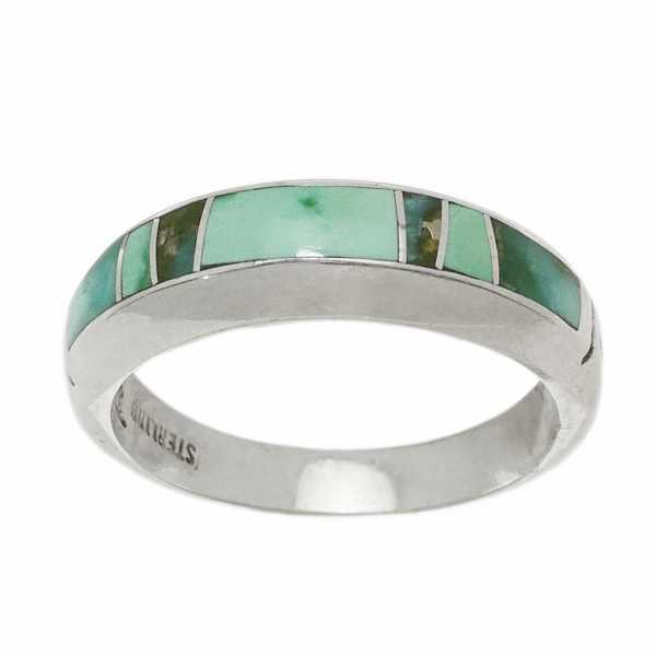 BA1590 turquoise inlay and silver ring - Harpo Paris