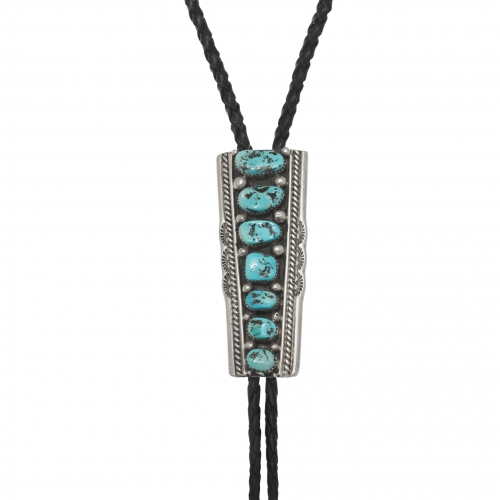 BT60 turquoise and silver bolotie - Harpo Paris