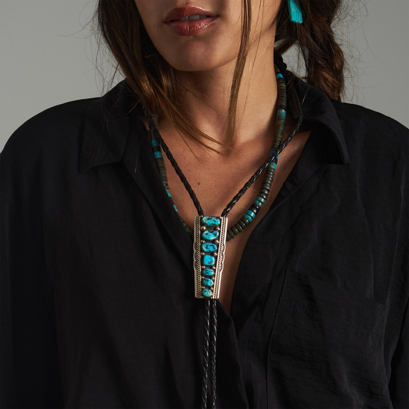 BT60 bolo tie en turquoises et argent - Harpo Paris