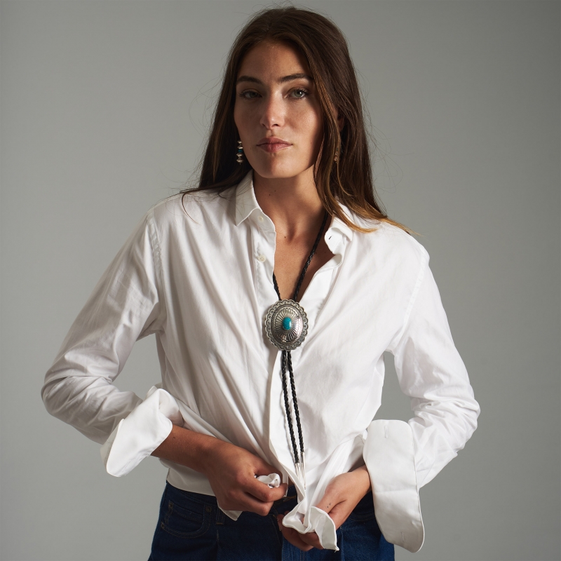 Turquoise and silver concho bolo tie BT62 - Harpo Paris