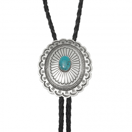 Turquoise and silver concho bolo tie BT62 - Harpo Paris