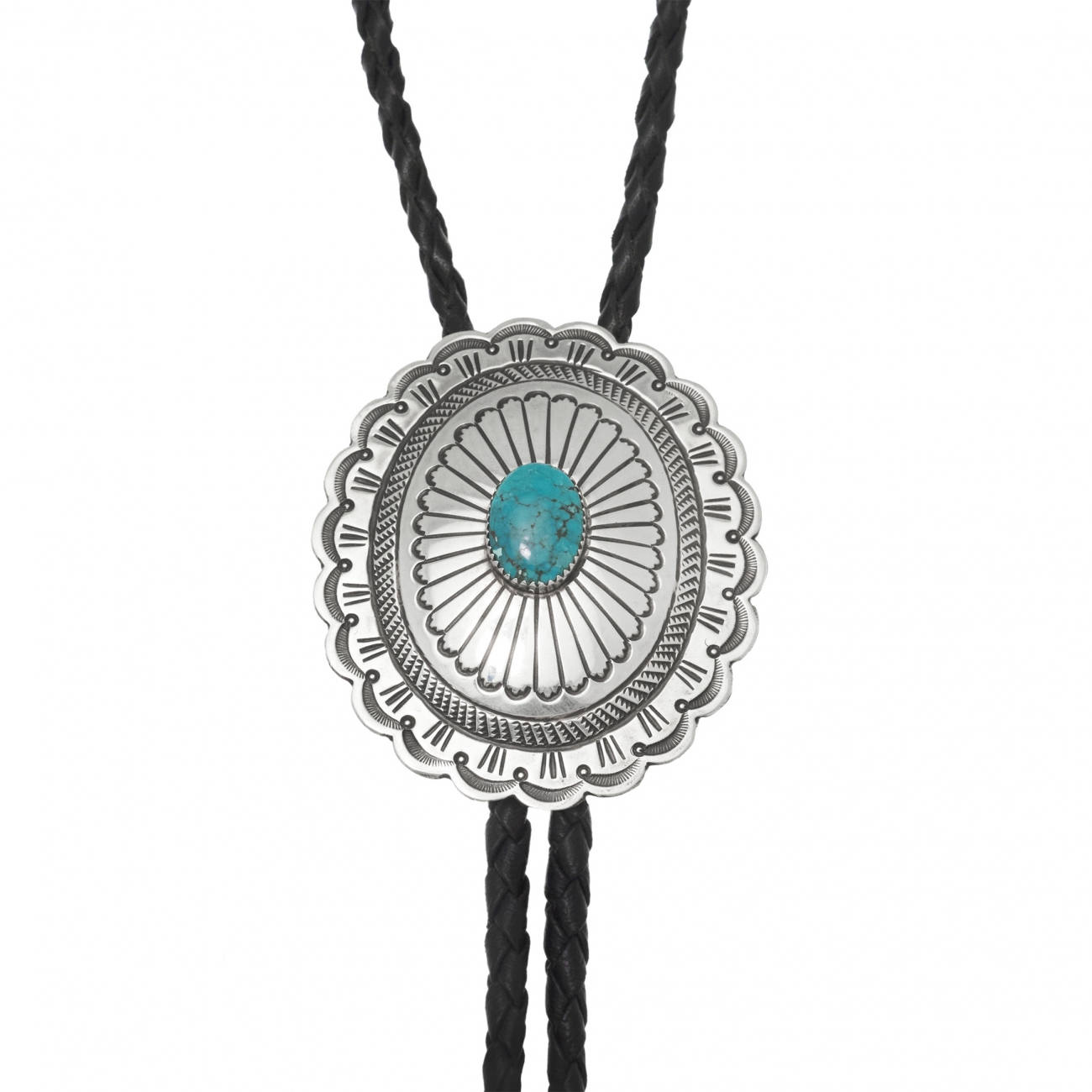 Turquoise and silver concho bolo tie BT62 - Harpo Paris