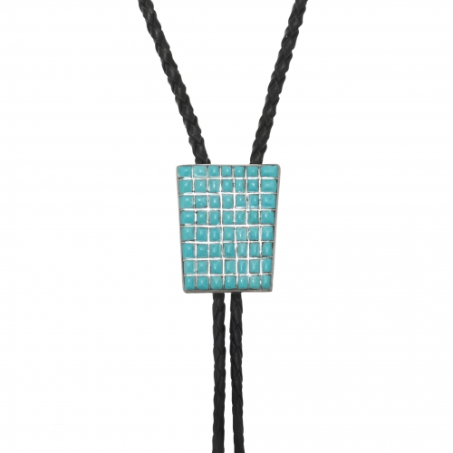 Inlay turquoise and silver bolo tie BT63 - Harpo Paris