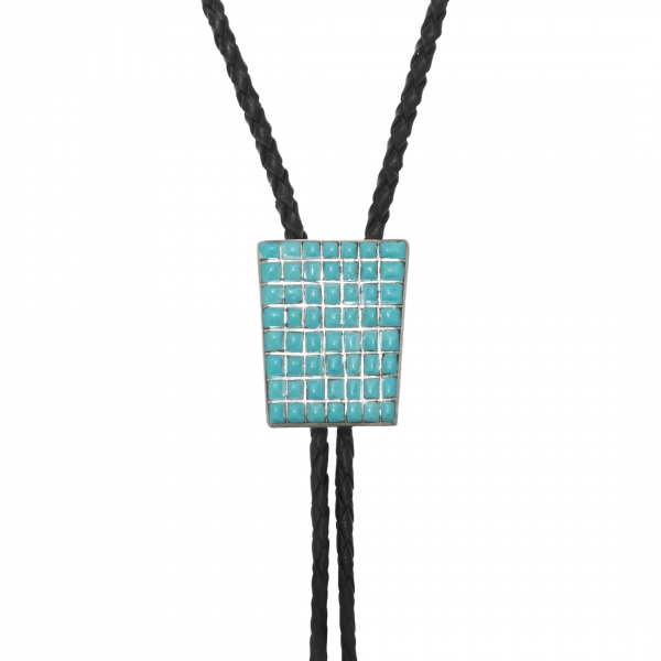 Inlay turquoise and silver bolo tie BT63 - Harpo Paris