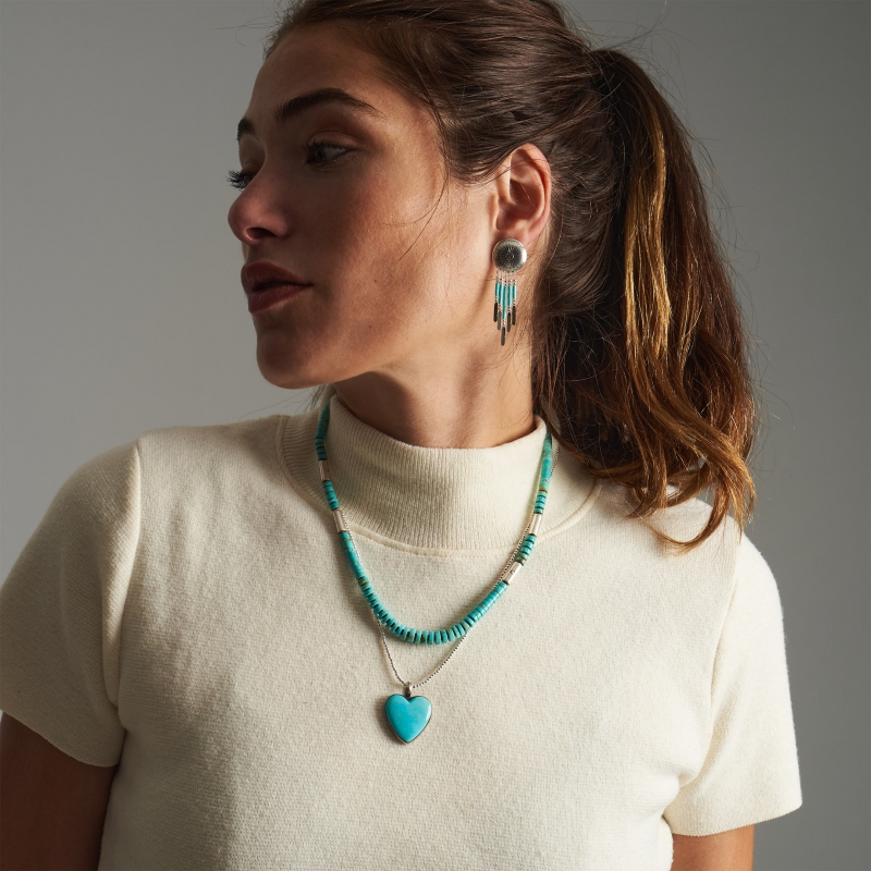 Necklace in turquoise and silver Heishi beads CO248 - Harpo Paris