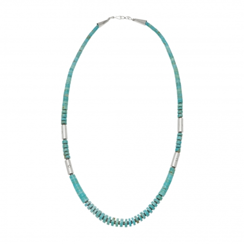 Necklace in turquoise and silver Heishi beads CO248 - Harpo Paris