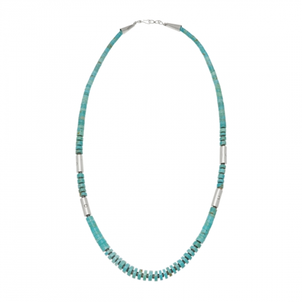 Necklace in turquoise and silver Heishi beads CO248 - Harpo Paris