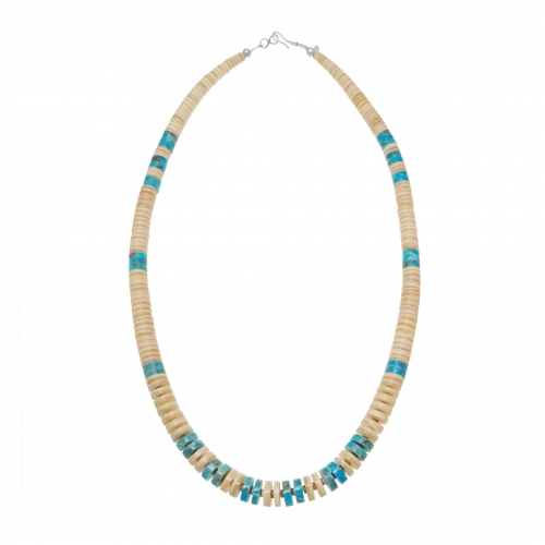 Necklace turquoise and shell beads CO246 - Harpo Paris