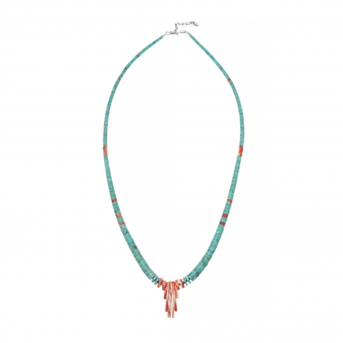 Collier en perles Heishi de turquoises et spondyl - Harpo Paris