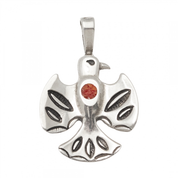 Pendentif aigle en argent, chip inlay corail - Harpo Paris