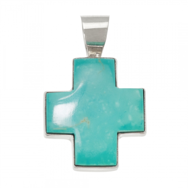 Turquoise and silver cross pendant PE545 - Harpo Paris