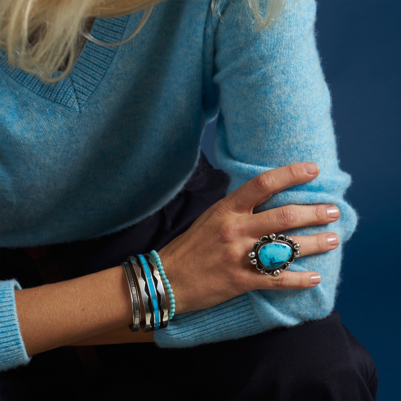 Bague Navajo en turquoise et argent massif - Harpo Paris