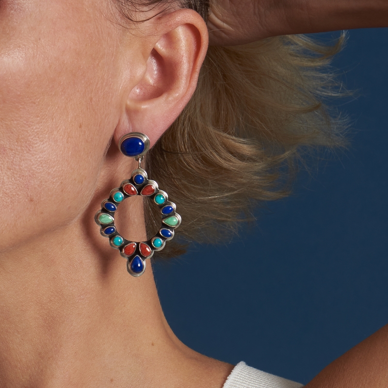 Earrings BO13 in stones and turquoise - Harpo Paris