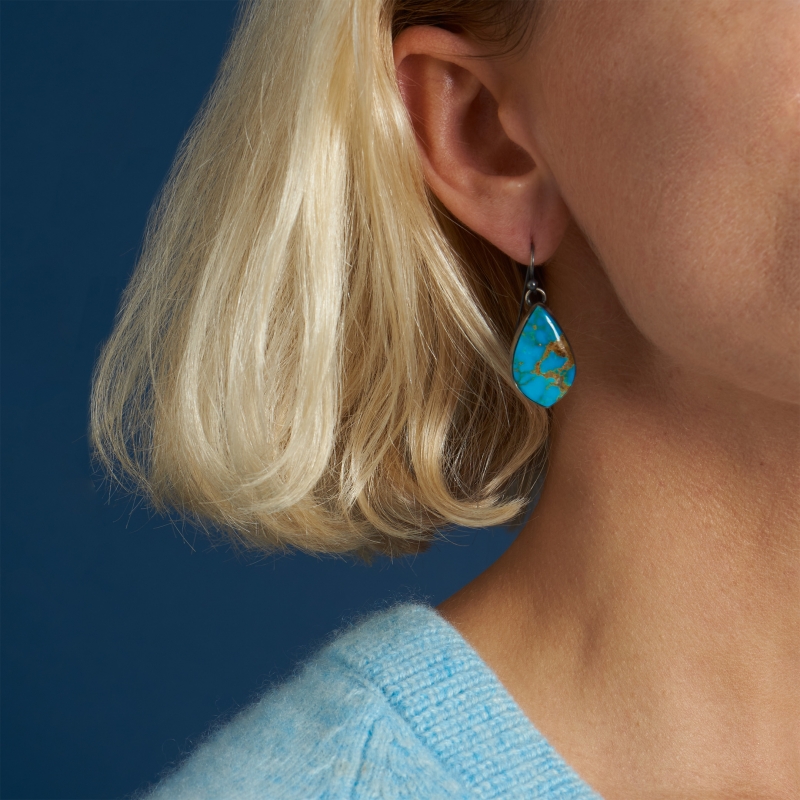 BO361 turquoise and silver Harpo earrings