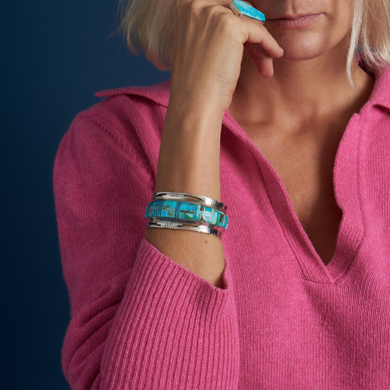 Women bracelet BR204 in turquoise inlay and silver - Harpo Paris