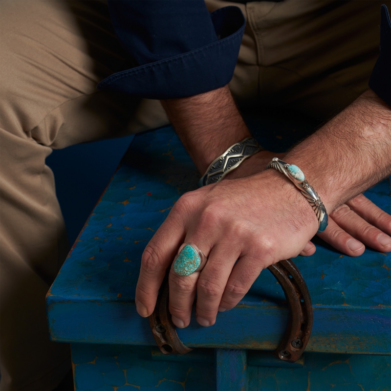 Bracelet Navajo homme BR852 turquoise et argent - Harpo Paris