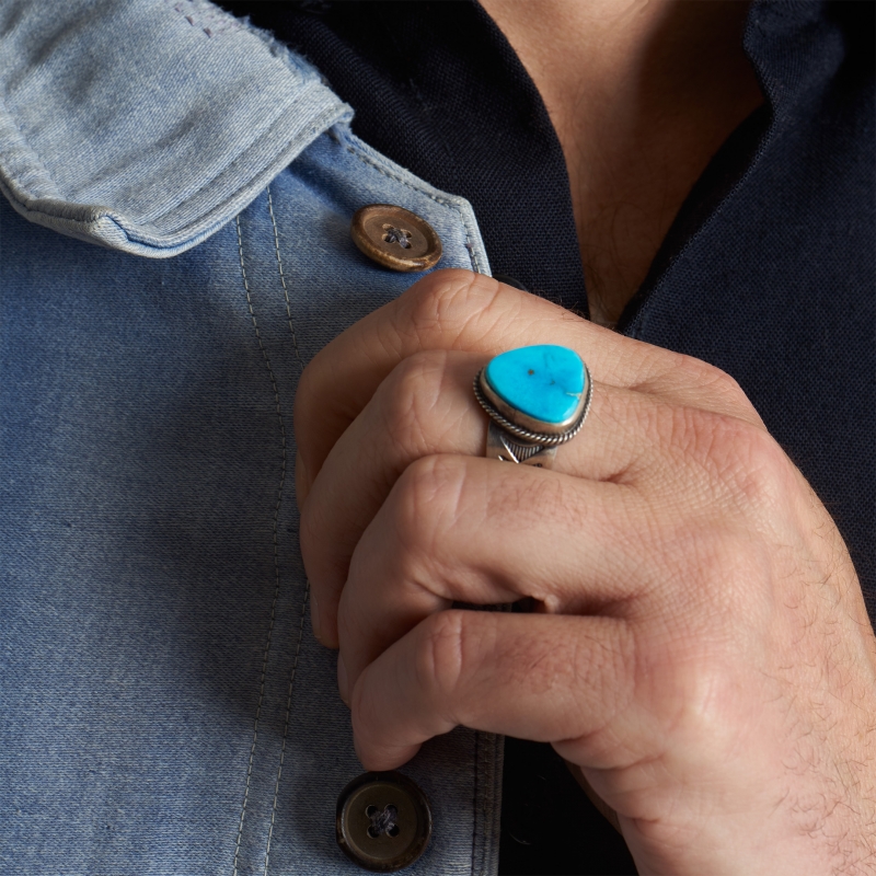 Turquoise and mat silver ring BA1522 - Harpo Paris