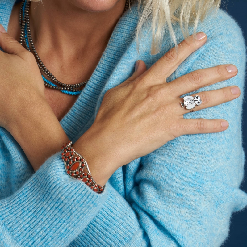 Zuni bracelet BR604 for women in coral and silver - Harpo Paris