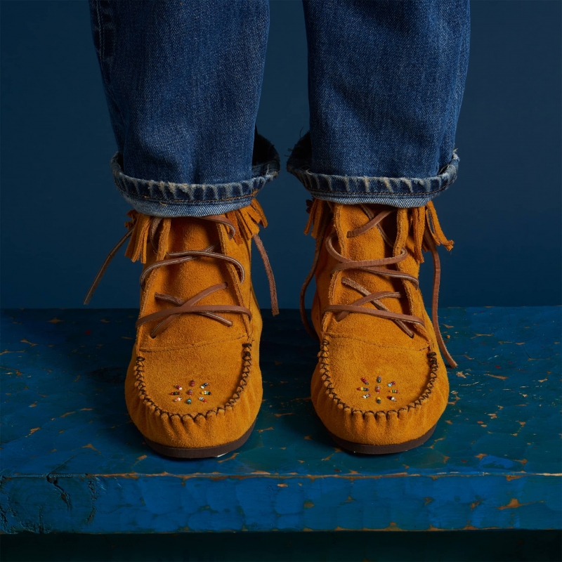 Canadian moccasins M171XX in leather with fringes - Harpo Paris