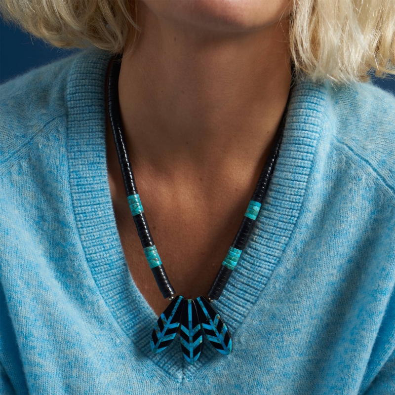 Jet and turquoise necklace C0251 - Harpo Paris