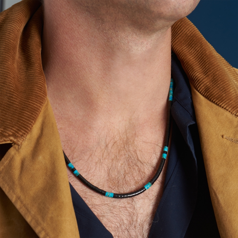 Collier pueblo en perle de turquoise et jai COP25 - Harpo paris