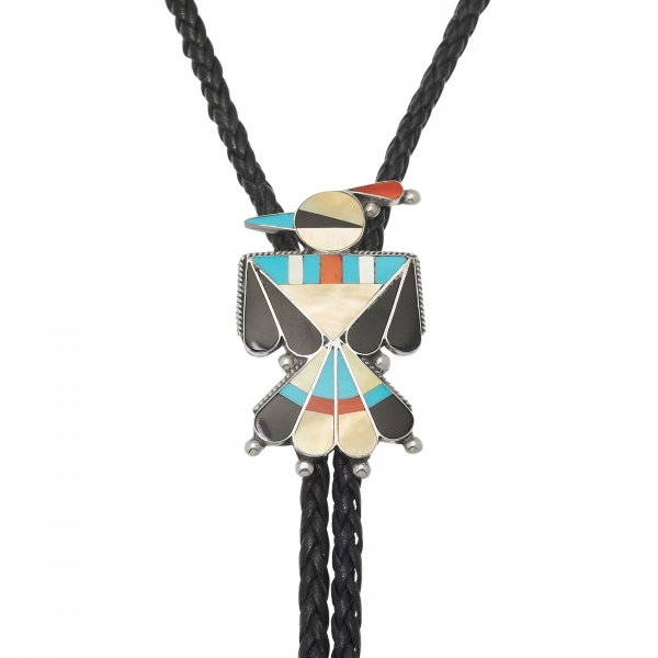 BT67 Zuni Bolo Tie, Thunderbird inlay and silver - Harpo Paris