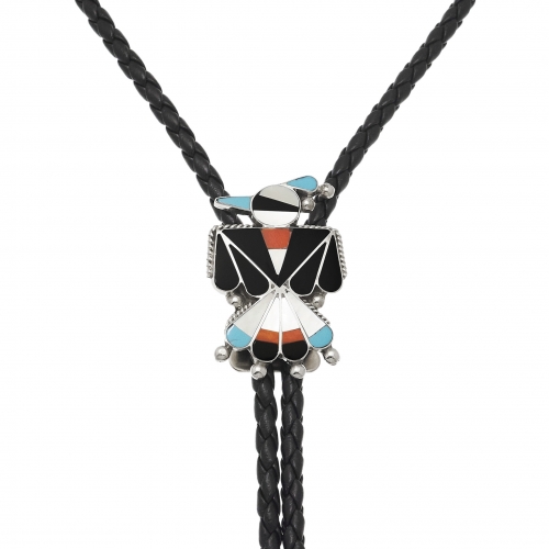 Bolo tie Zuni, Thunderbird en marqueterie, BT68 - Harpo Paris