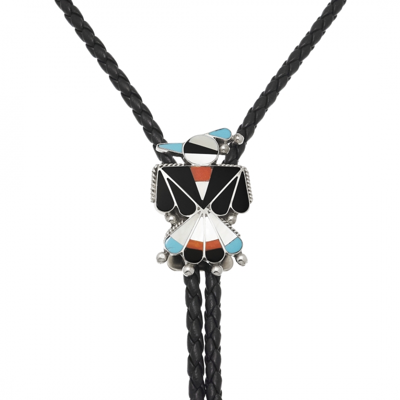 Bolo tie Zuni, Thunderbird en marqueterie, BT68 - Harpo Paris